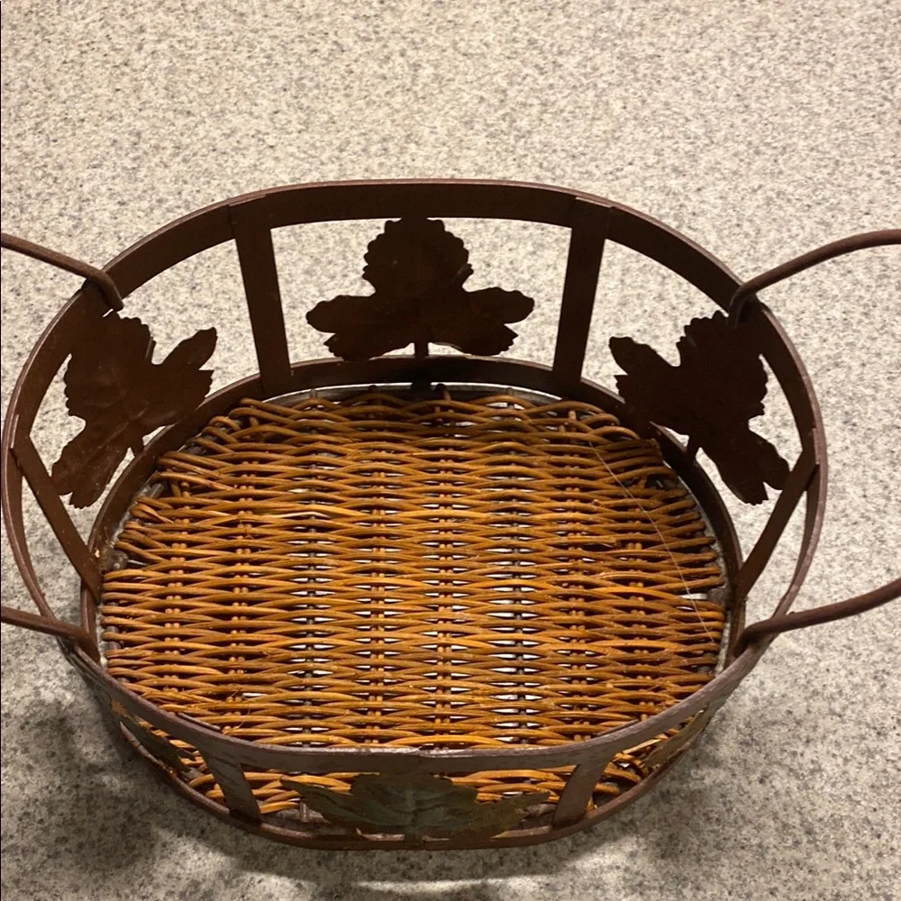 Fall Metal Basket with Leaf Design